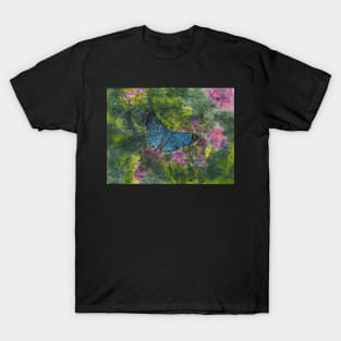 Blue Metalmark Butterfly Watercolor Batik T-Shirt